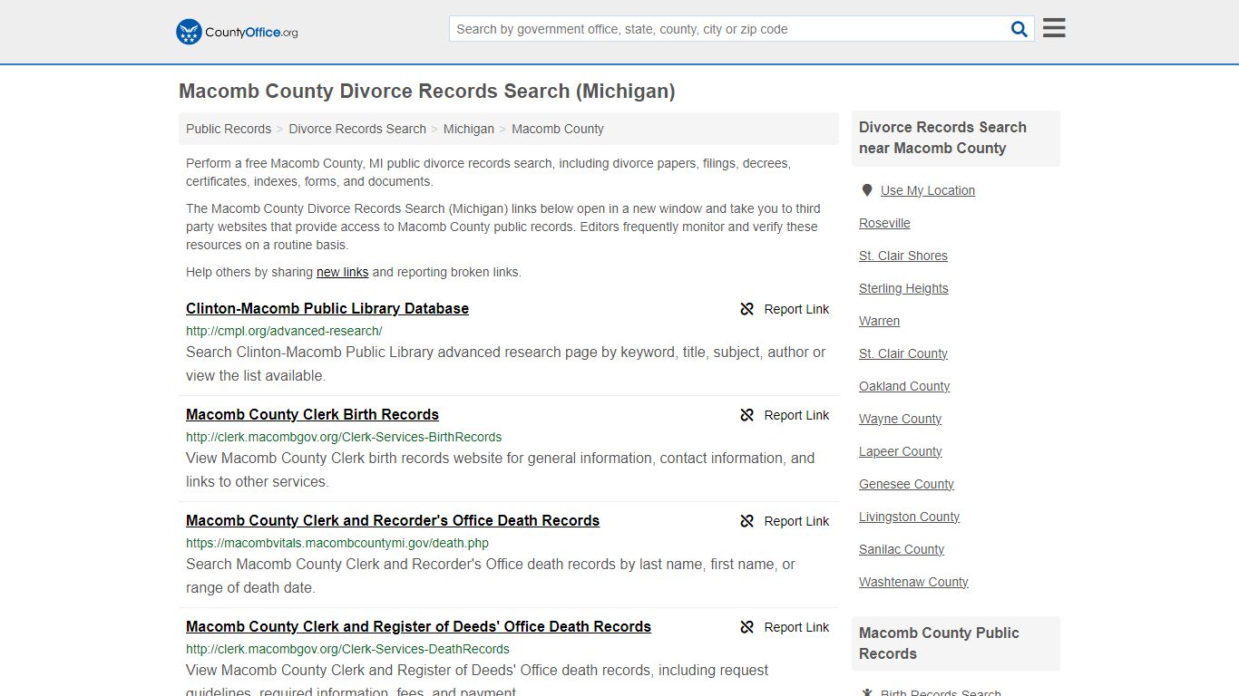 Macomb County Divorce Records Search (Michigan) - County Office
